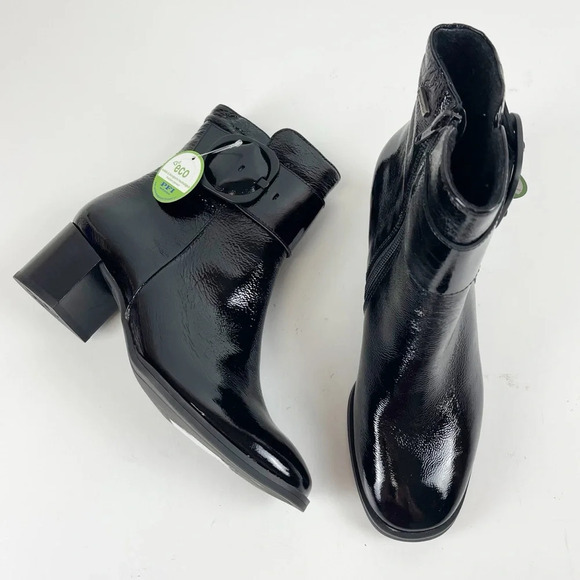 NWT Paul Green Panache Waterproof Bootie Womens US 6 Black Crinkle Patent Heels - Picture 1 of 11